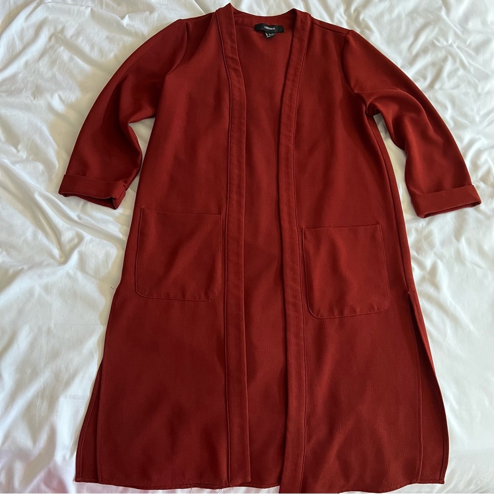 Forever 21 longline duster/cardigan burgundy red size S